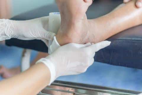 Foot care for a person with diabetes at risk of wounds