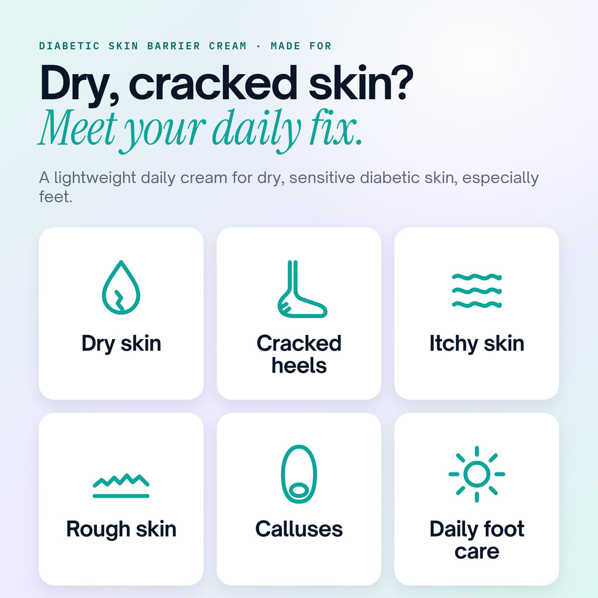 Diabetic Skin Barrier Cream for dry skin, cracked heels, itchy skin, rough skin, calluses and daily foot care